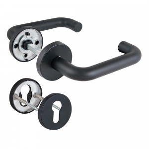 Комплект дверных ручек с накладками под цилиндр FR.DH57.0219 NE (DH-0219 NE) 8x140 мм, BL-24 черный